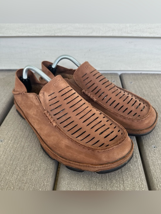 OluKai Moloa Kohana II Men\'s Size 11 Brown Leather Laser Cut Slip On Shoes main image 5